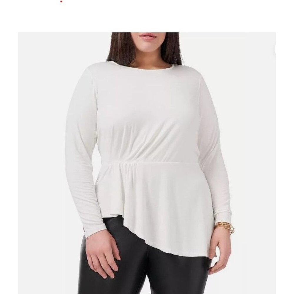 Vince Camuto Peplum Top Quiet Luxury Ivory Asymmetrical Hem‎ 3X NWT